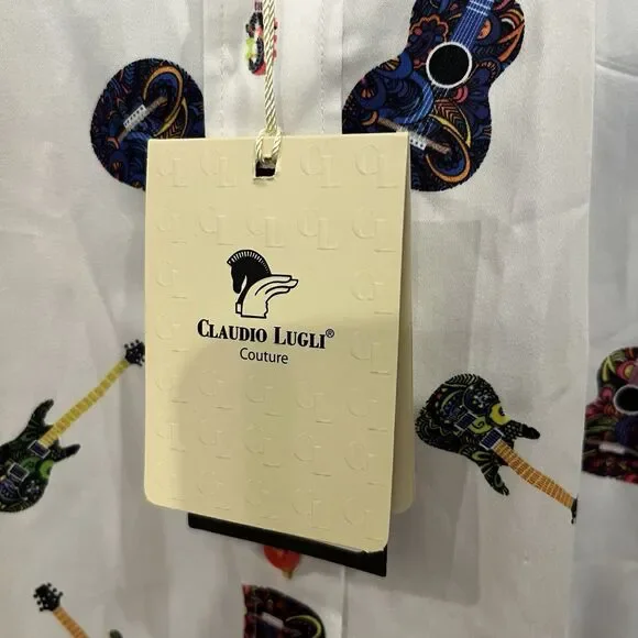 Mens Claudio Lugli Couture Guitar White Pink All Over Print Shirt New 3XL - Picture 3 of 8